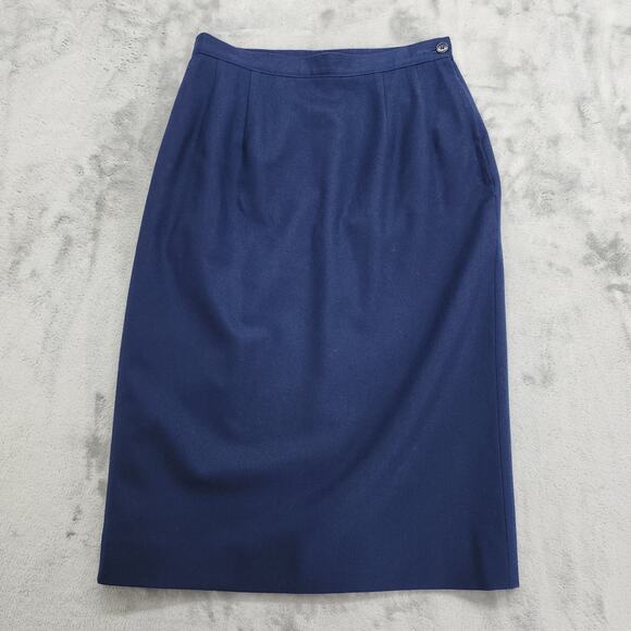 Vintage 70s Pendleton Skirt Womens 8 Blue Wool Pencil Side Button Zip Office - Picture 1 of 9